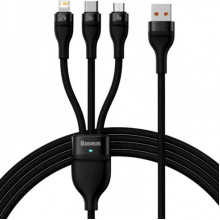 Кабель Baseus Flash Series Ⅱ One-for-three Fast Charging Data Cable USB to M+L+C 66W 1.2m Black (CASS040001) (14923)