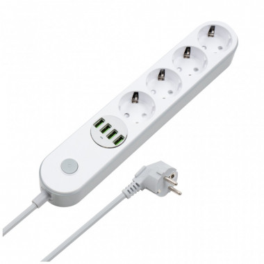 Сетевой фильтр питания ColorWay CW-CHE44W, 4 розетки/4USB White 2M (CW-CHE44W) (15923)