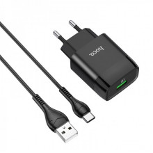 Мережевий зарядний пристрій з кабелем HOCO C72Q Glorious single port QC3.0 charger set(Type-C) 18W  Black (6931474732545) (15043)