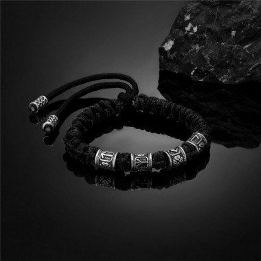 Браслет мужской из паракорда и стали VIKING с Рунами Черный (2102768811)