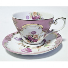Чайно-кавова порцелянова пара "Gold Tea Pink" чашка 200мл із блюдцем (19243)