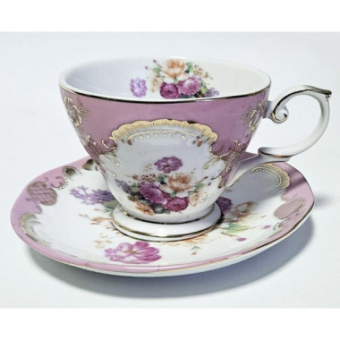 Чайно-кавова порцелянова пара "Gold Tea Pink" чашка 200мл із блюдцем (19243)