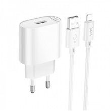 Мережевий зарядний пристрій з кабелем HOCO C109A(10.5W) Fighter single port charger set(iP) White (6942007656597) (543)