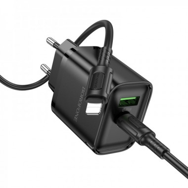 Мережевий зарядний пристрій з кабелем BOROFONE BA83A Flare star PD20W+QC3.0 charger set(C to iP) Black (6941991117350) (17453)
