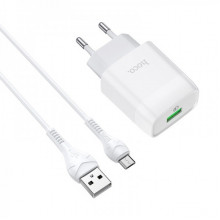 Мережевий зарядний пристрій з кабелем HOCO C72Q Glorious single port QC3.0 charger set(Type-C) 18W White (6931474732552) (14953)