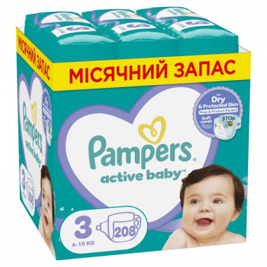 Подгузники Pampers Active Baby Midi Размер 3 (6-10 кг), 208 шт. (8001090910745) (6673)