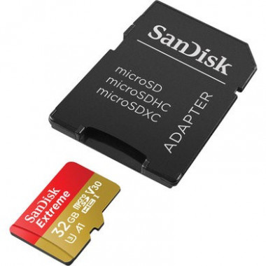 Карта пам'яті microSDHC (UHS-1 U3) SanDisk Extreme Action A1 32Gb Class 10 V30 (R100Mb/s, W60Mb/s) (adapter SD) (SDSQXAF-032G-GN6AA) (11283)