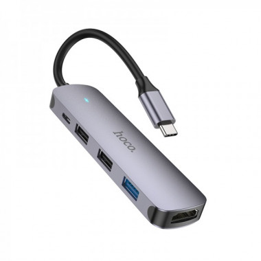 USB-хаб HOCO HB27 Type-C multi-function converter(HDTV+USB3.0+USB2.0*2+PD) Metal Gray (6931474769329) (14683)