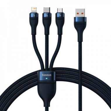 Кабель Baseus Flash Series Ⅱ One-for-three Fast Charging Data Cable USB to M+L+C 66W 1.2m Blue (CASS040003) (14983)