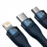 Кабель Baseus Flash Series Ⅱ One-for-three Fast Charging Data Cable USB to M+L+C 66W 1.2m Blue (CASS040003) (14983)