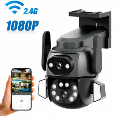 Камера наружная поворотная уличная двойная WIFI DOUL CAM Q-821 FULL-HD 4Mp Ночная сьемка Черная (9293)