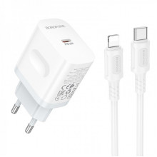 Мережевий зарядний пристрій з кабелем BOROFONE BA99A Breeze single port PD20W charger set(C to iP) White (6941991121364) (15004)