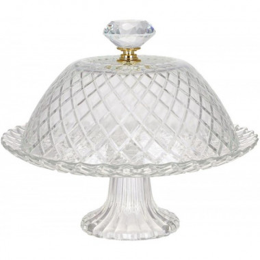 Тортівниця скляна "Crystal Glass" Ø20.5см зі скляним ковпаком (5004)