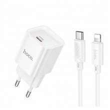 Мережевий зарядний пристрій з кабелем HOCO C146A Charm single port PD20W charger set (C to iP) (EU) White (6942007630252) (20204)