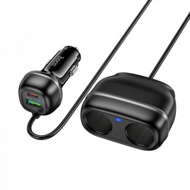 Автомобільний зарядний пристрій HOCO Z59 Rank 48W dual port PD30W+QC3.0 dual cigarette lighter slot car charger Black (6942007641500) (8504)