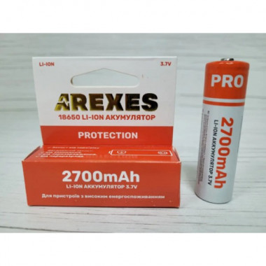 Аккумулятор Arexes 18650 Li-Ion 2700 mAh, 3.7v с защитой Красный (20604)