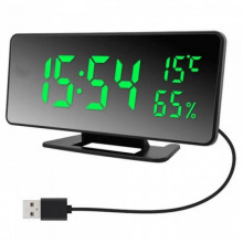 Зеркальные LED часы с будильником и термометром VST-888Y Чёрные зеленная подсветка (15024)