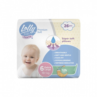 Подгузники Lolly Premium Soft Extra Large 6 (15+ кг) 26 шт (4820174981013) (22034)
