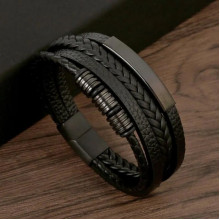 Браслет мужской кожаный METAL COLOR: A3 черный плетеный 19-21 см (2094248132)