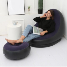 Надувное кресло диван 2в1 с пуфиком для ног A-Sofa до 150 кг Чёрный с фиолетовым (20734)