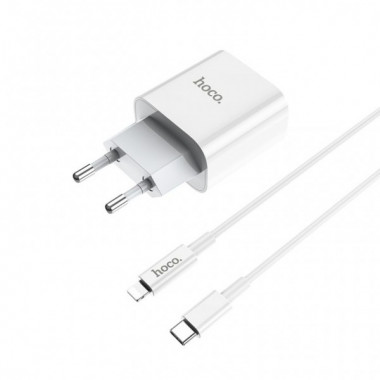 Мережевий зарядний пристрій з кабелем HOCO C76A Plus Speed source PD20W charger set(C to iP) White (6931474746924) (19834)