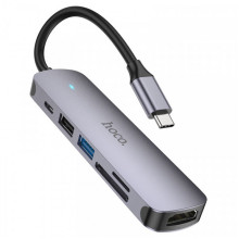 USB-хаб HOCO HB28 Type-C multi-function converter(HDTV+USB3.0+USB2.0+SD+TF+PD) Metal Gray (6931474769336) (20144)