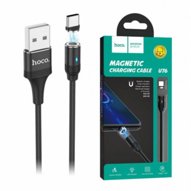Кабель для зарядки магнитный Hoco U76 "Fresh magnetic" Type-C (1.2m) Чорный (9354)
