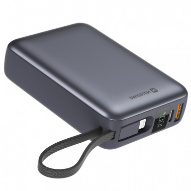 Батарея универсальная SWISSTEN 20000mAh SPACE 22/5W PD QC w/built-in cables USB-C/LIGHTNING Silver (8595217490598) (18854)