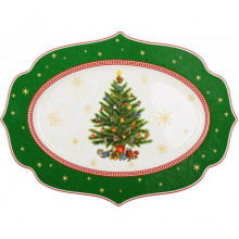 Блюдо порцелянове "Christmas Story" 35х25см, овальне, зелений з білим (5064)