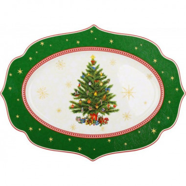 Блюдо порцелянове "Christmas Story" 35х25см, овальне, зелений з білим (5064)