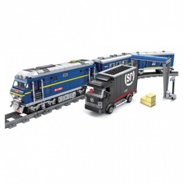 Конструктор ZIPP Toys Поезд DF11 Z с рельсами, синий на радиоуправлении (98220) (7464)