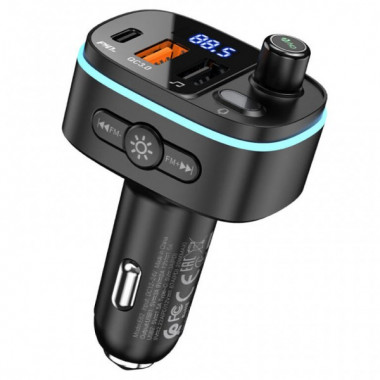 АЗП з FM-модулятором HOCO E62 Fast PD20W+QC3.0 car BT FM transmitter Black (6931474756299) (19864)