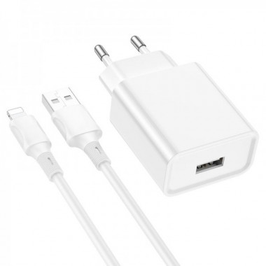Мережевий зарядний пристрій BOROFONE BA74A Aspirer single port charger set(iP) White (6974443388657) (17374)