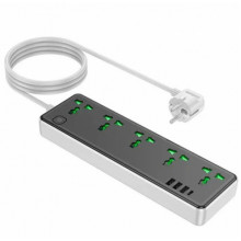 Сетевое зарядное устройство удлинитель Hoco AC13A 3 USB/ Type-C 5 розеток 1m Черный (18674)