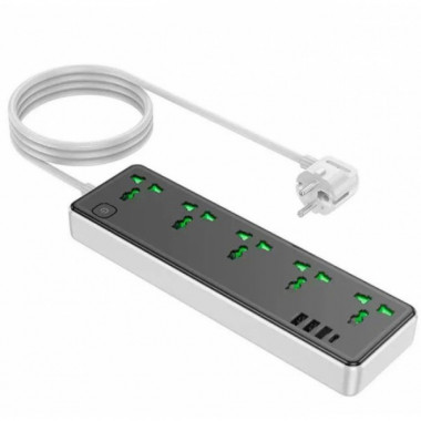 Сетевое зарядное устройство удлинитель Hoco AC13A 3 USB/ Type-C 5 розеток 1m Черный (18674)