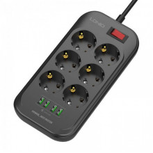 Сетевой фильтр удлинитель 6 розеток с 4 USB 2м с защитой и заземлением LDNIO SE 6403 2500W 10A Черный (9284)