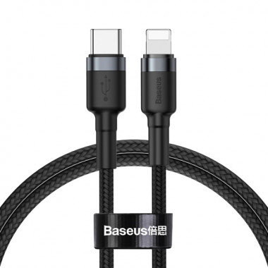 Кабель Baseus Cafule Type-C to Lightning PD 18W 1M Черный/Серый (CATLKLF-G1) (3684)