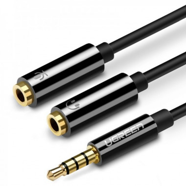 Аудіокабель UGREEN AV141 3.5mm male to 2 3.5mm female, 0,2m Black (UGR-30619) (18984)