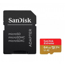 Карта пам'яті microSDXC (UHS-1 U3) SanDisk Extreme For Action Cams and Drones A2 64Gb class 10 V30 (R170MB/s,W80MB/s) (adapter) (SDSQXAH-064G-GN6AA) (18194)