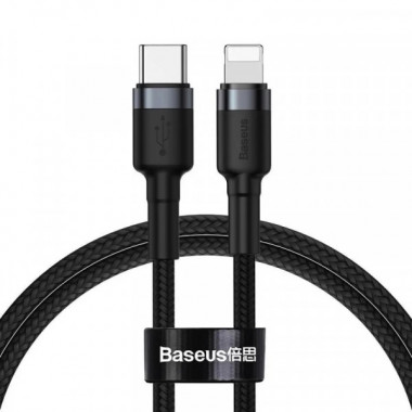 Кабель Baseus Cafule Cable Type-C to iP PD 20W 1m Gray+Black (CATLKLF-G1) (18294)