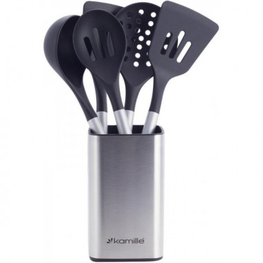 Набір кухонного приладдя Kamille Kitchen Utensils 5 аксесуарів на сталевий підставці (2294)