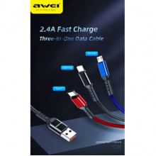 Кабель для зарядки телефонов AWEI CL 971 3 в 1 USB to Type-C+Lightning+MicroUSB 2,4A (9294)