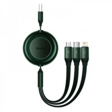 Кабель Baseus Bright Mirror 2 Series Retractable 3-in-1 Fast Charging  Data Cable USB to M+L+C 3.5A 1.1m Green (CAMJ010006) (14894)