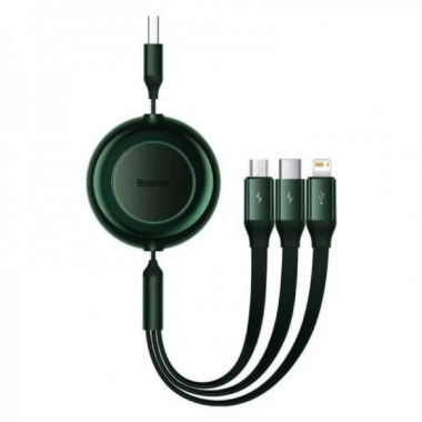 Кабель Baseus Bright Mirror 2 Series Retractable 3-in-1 Fast Charging  Data Cable USB to M+L+C 3.5A 1.1m Green (CAMJ010006) (14894)