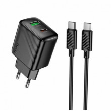 Сетевое зарядное устройство адаптер HOCO CS25A с кабелем Type C/Type C Rico 1USB/1Type-C, 20W/3A, поддержка быстрой зарядки (18894)