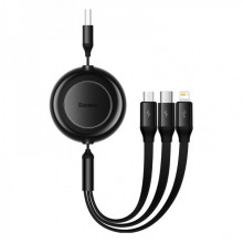 Кабель Baseus Free2Draw Retractable Crystal Fast Charging Data Cable USB to M+L+C 3.5A 1.1m Cluster Black (P10368700111-02) (14605)