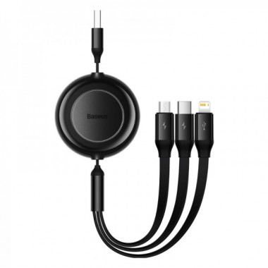 Кабель Baseus Free2Draw Retractable Crystal Fast Charging Data Cable USB to M+L+C 3.5A 1.1m Cluster Black (P10368700111-02) (14605)