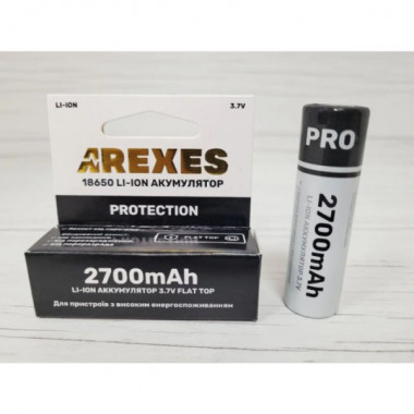Литий-ионный аккумулятор Arexes 18650 Li-Ion 2700 mAh, 3.7V защита Чёрный (20605)