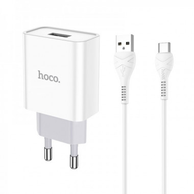 Мережевий зарядний пристрій HOCO C81A Asombroso single port charger set(Type-C) White (6931474727961) (20215)