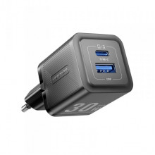 Мережевий зарядний пристрій Vention 2-Port USB (C + A) GaN Charger (30W/30W) EU-Plug Black (FEQB0-EU) (415)